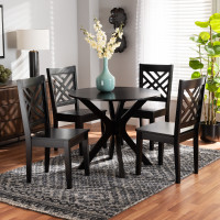 Baxton Studio Ela-Dark Brown-5PC Dining Set Baxton Studio Ela Modern and Contemporary Dark Brown Finished Wood